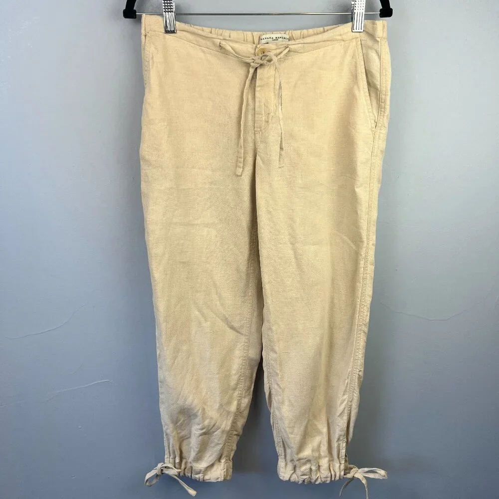 Banana Republic‎ Linen Ankle Pant Jogger Ankle Ties Size 2 Oatmeal
